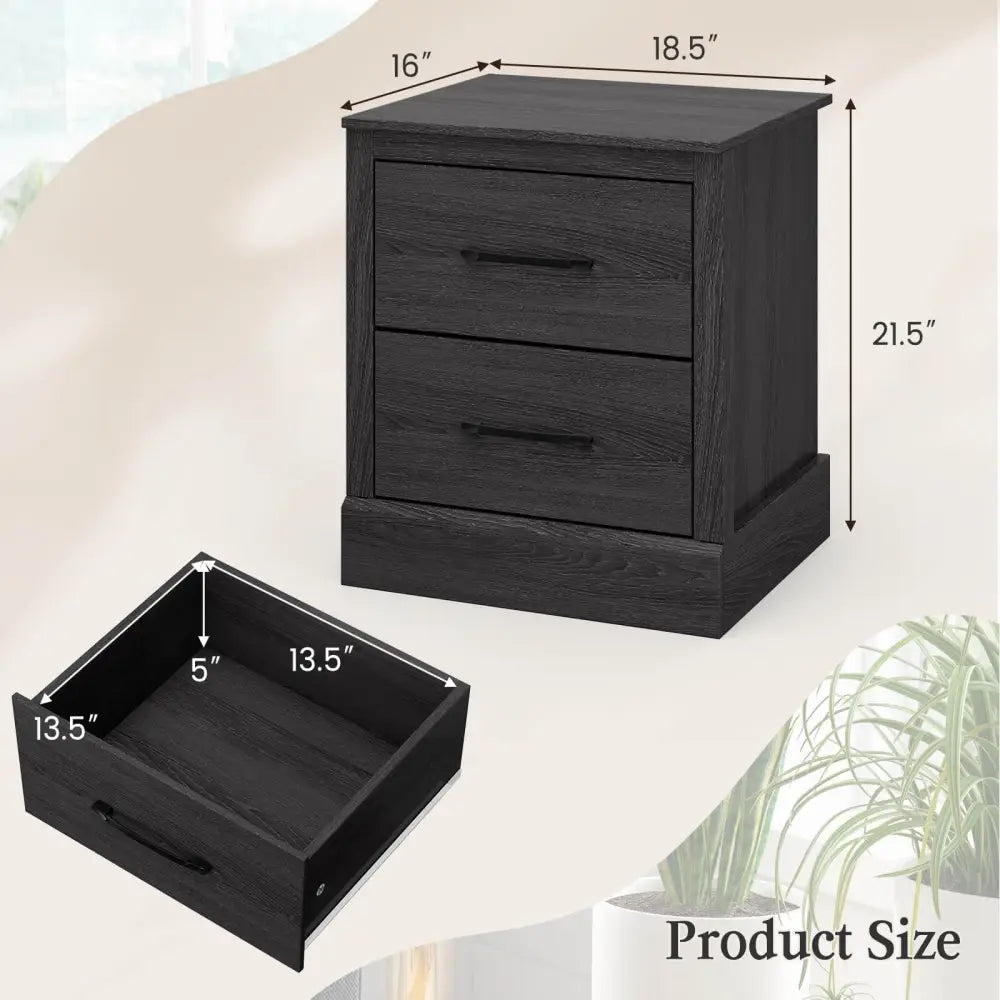 Wood Compact Floor Nightstand with Storage Drawers-Dark Gray - Dark Gray - Nightstands