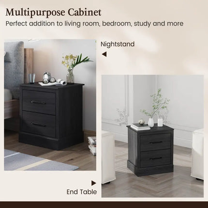 Wood Compact Floor Nightstand with Storage Drawers-Dark Gray - Dark Gray - Nightstands