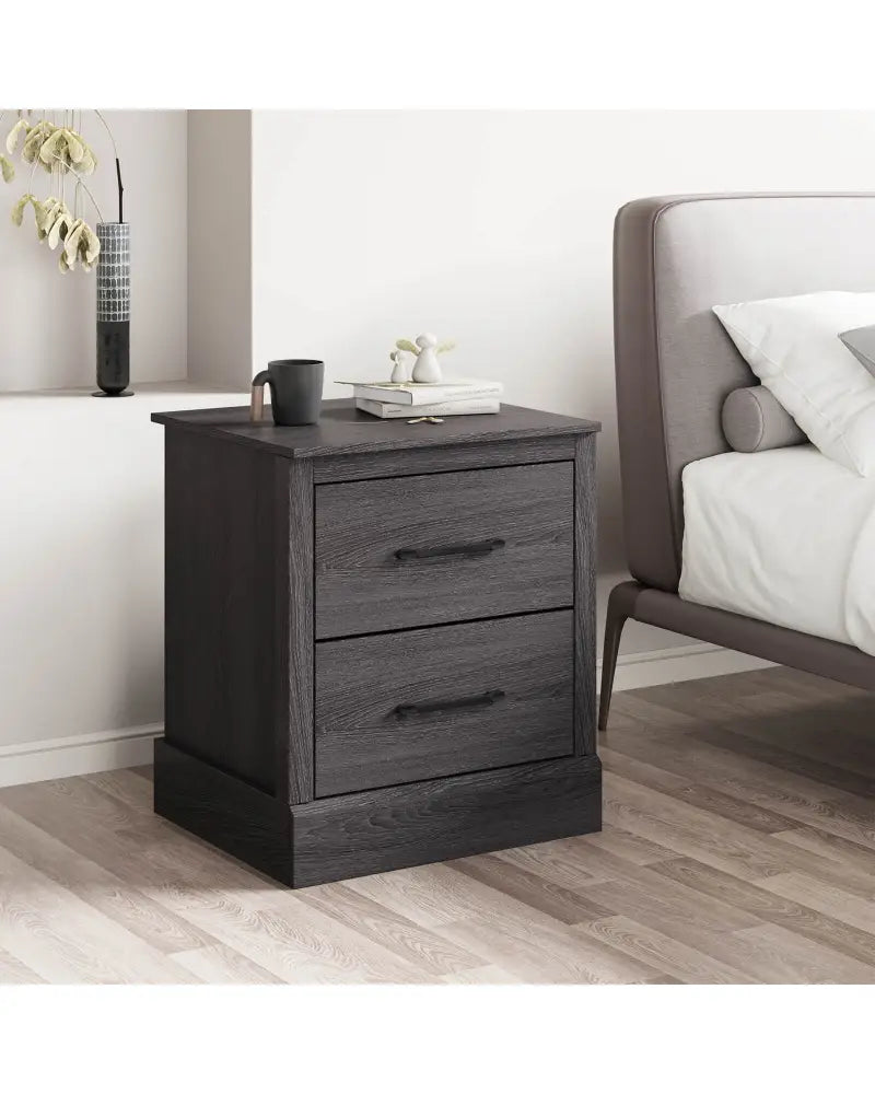 Wood Compact Floor Nightstand with Storage Drawers-Dark Gray - Dark Gray - Nightstands