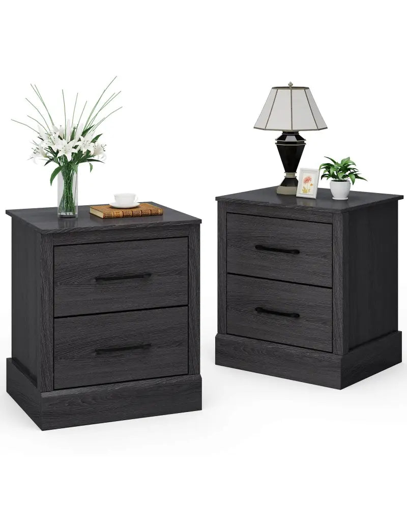 Wood Compact Floor Nightstand with Storage Drawers-Dark Gray - Dark Gray - Nightstands