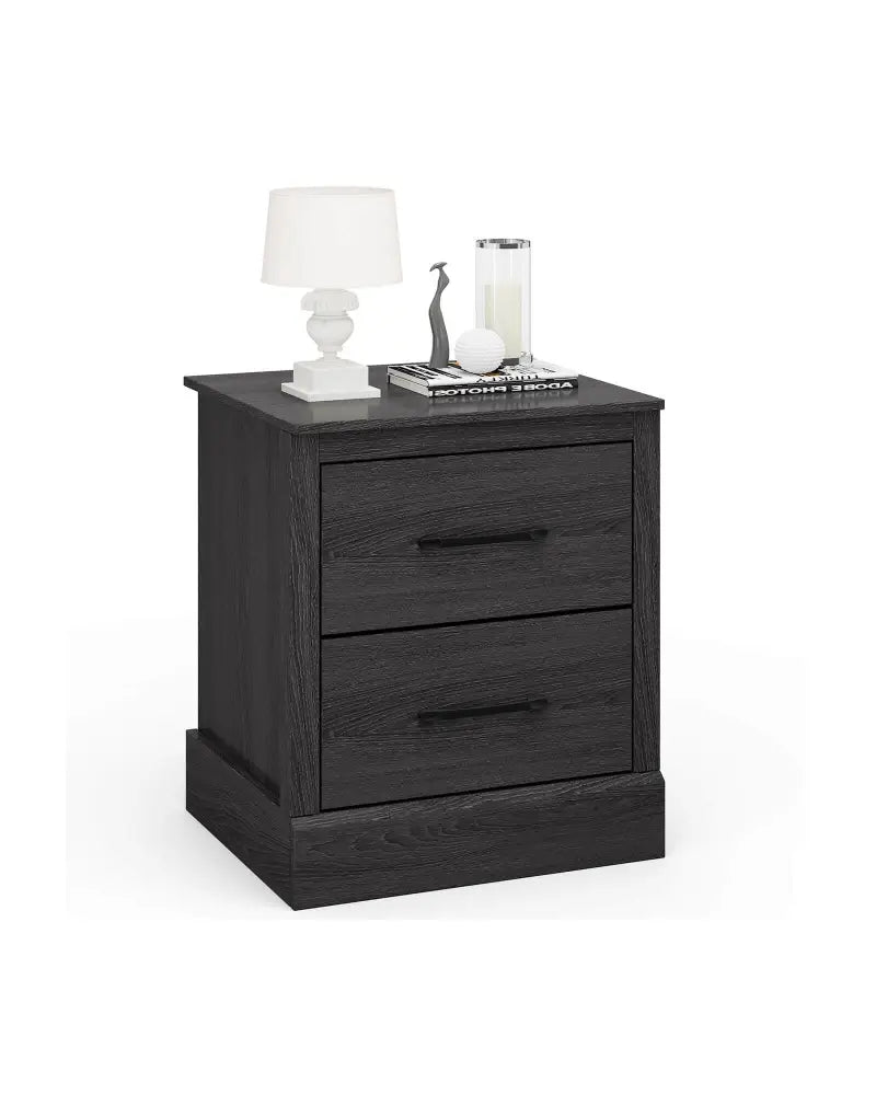 Wood Compact Floor Nightstand with Storage Drawers-Dark Gray - Dark Gray - Nightstands