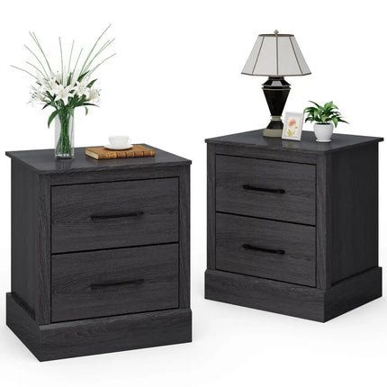 Wood Compact Floor Nightstand with Storage Drawers-Dark Gray - Dark Gray - Nightstands