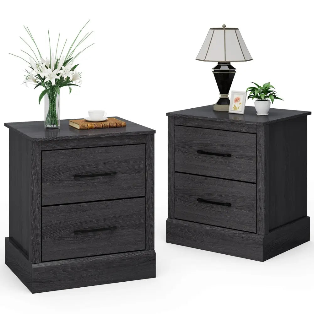 Wood Compact Floor Nightstand with Storage Drawers-Dark Gray - Dark Gray - Nightstands