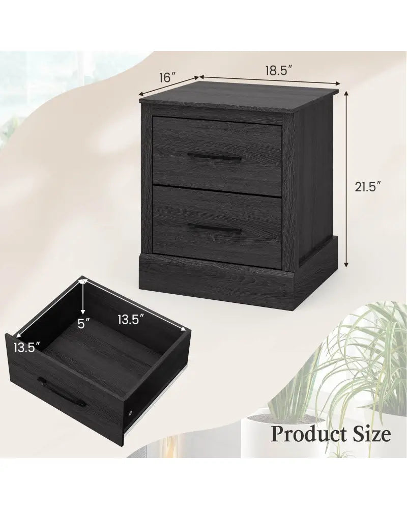 Wood Compact Floor Nightstand with Storage Drawers-Dark Gray - Dark Gray - Nightstands