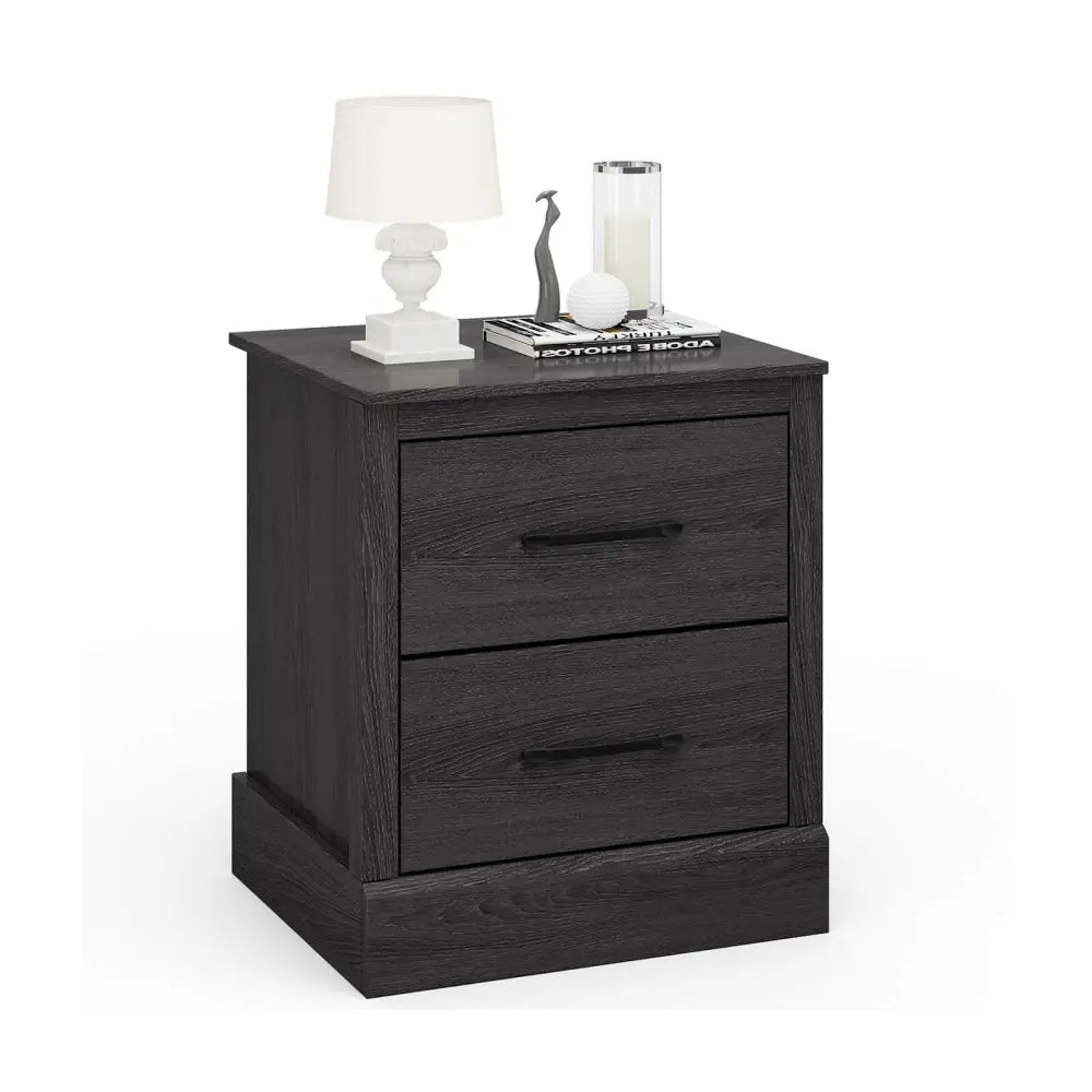 Wood Compact Floor Nightstand with Storage Drawers-Dark Gray - Dark Gray - Nightstands