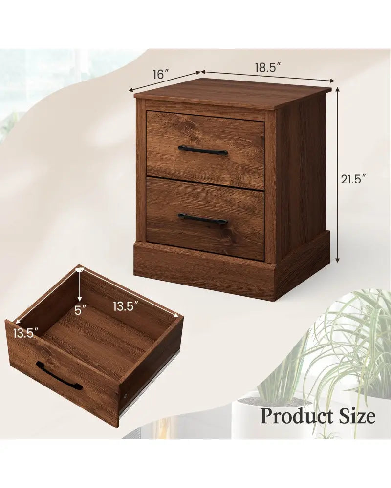 Wood Compact Floor Nightstand with Storage Drawers-Rustic Brown - Rustic Brown - Nightstands