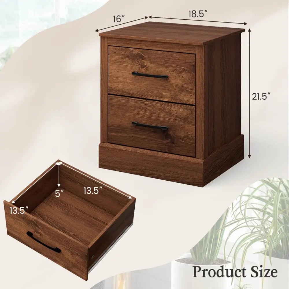 Wood Compact Floor Nightstand with Storage Drawers-Rustic Brown - Rustic Brown - Nightstands