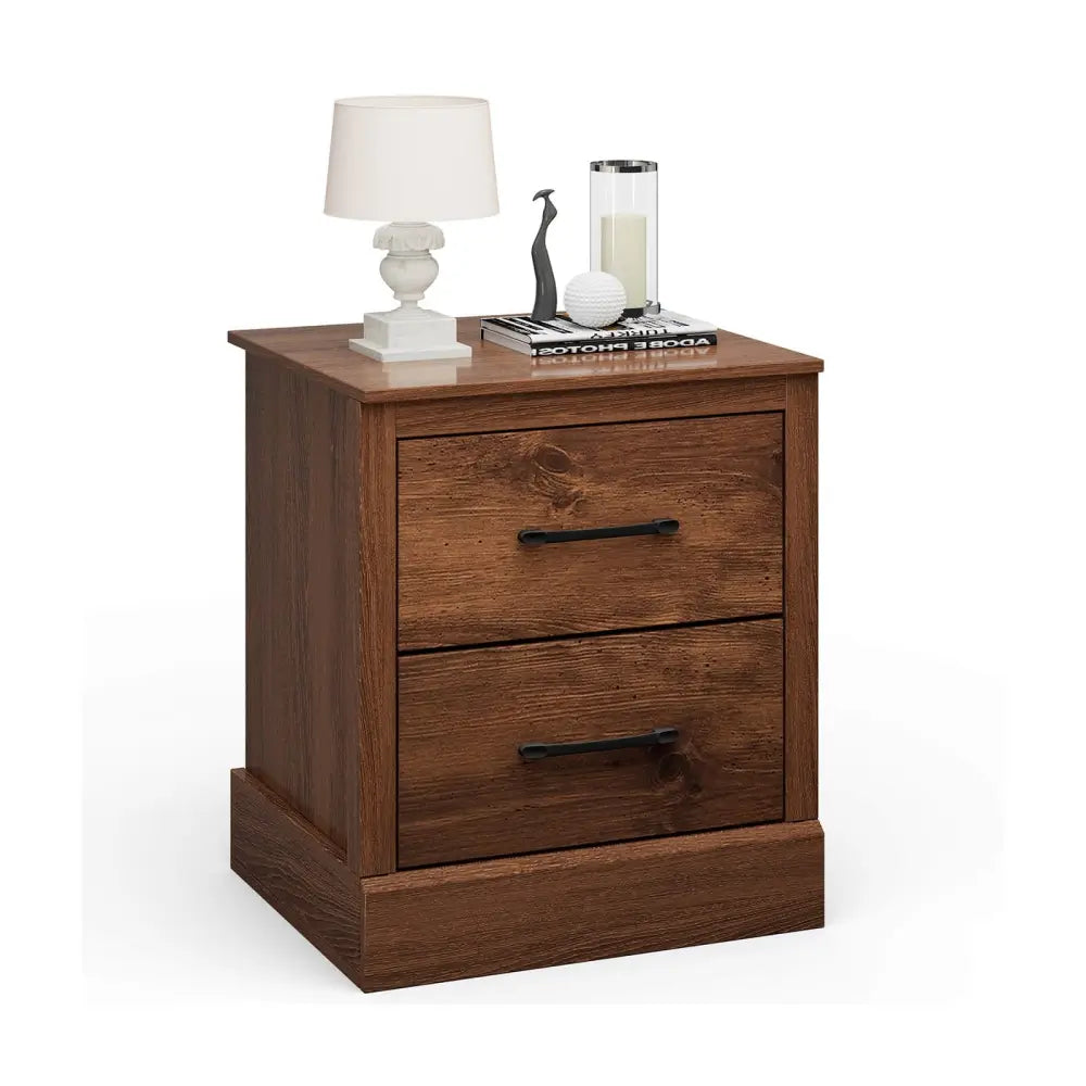 Wood Compact Floor Nightstand with Storage Drawers-Rustic Brown - Rustic Brown - Nightstands