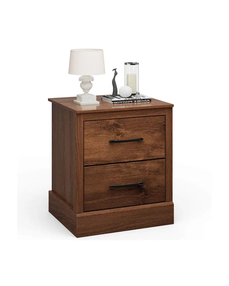 Wood Compact Floor Nightstand with Storage Drawers-Rustic Brown - Rustic Brown - Nightstands