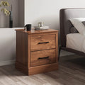 Wood Compact Floor Nightstand with Storage Drawers-Rustic Brown - Rustic Brown - Nightstands