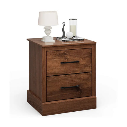 Wood Compact Floor Nightstand with Storage Drawers-Rustic Brown - Rustic Brown - Nightstands