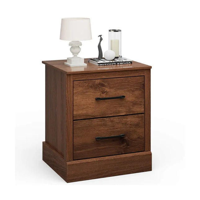 Wood Compact Floor Nightstand with Storage Drawers-Rustic Brown - Rustic Brown - Nightstands