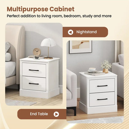 Wood Compact Floor Nightstand with Storage Drawers-White - White - Nightstands