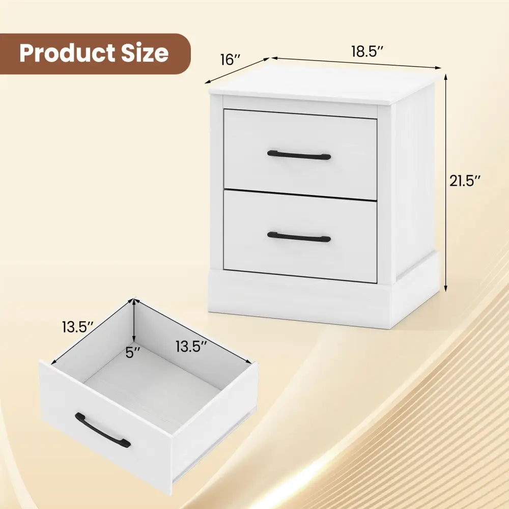 Wood Compact Floor Nightstand with Storage Drawers-White - White - Nightstands