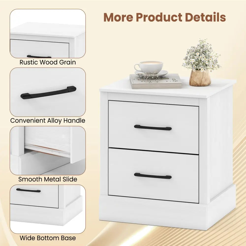 Wood Compact Floor Nightstand with Storage Drawers-White - White - Nightstands
