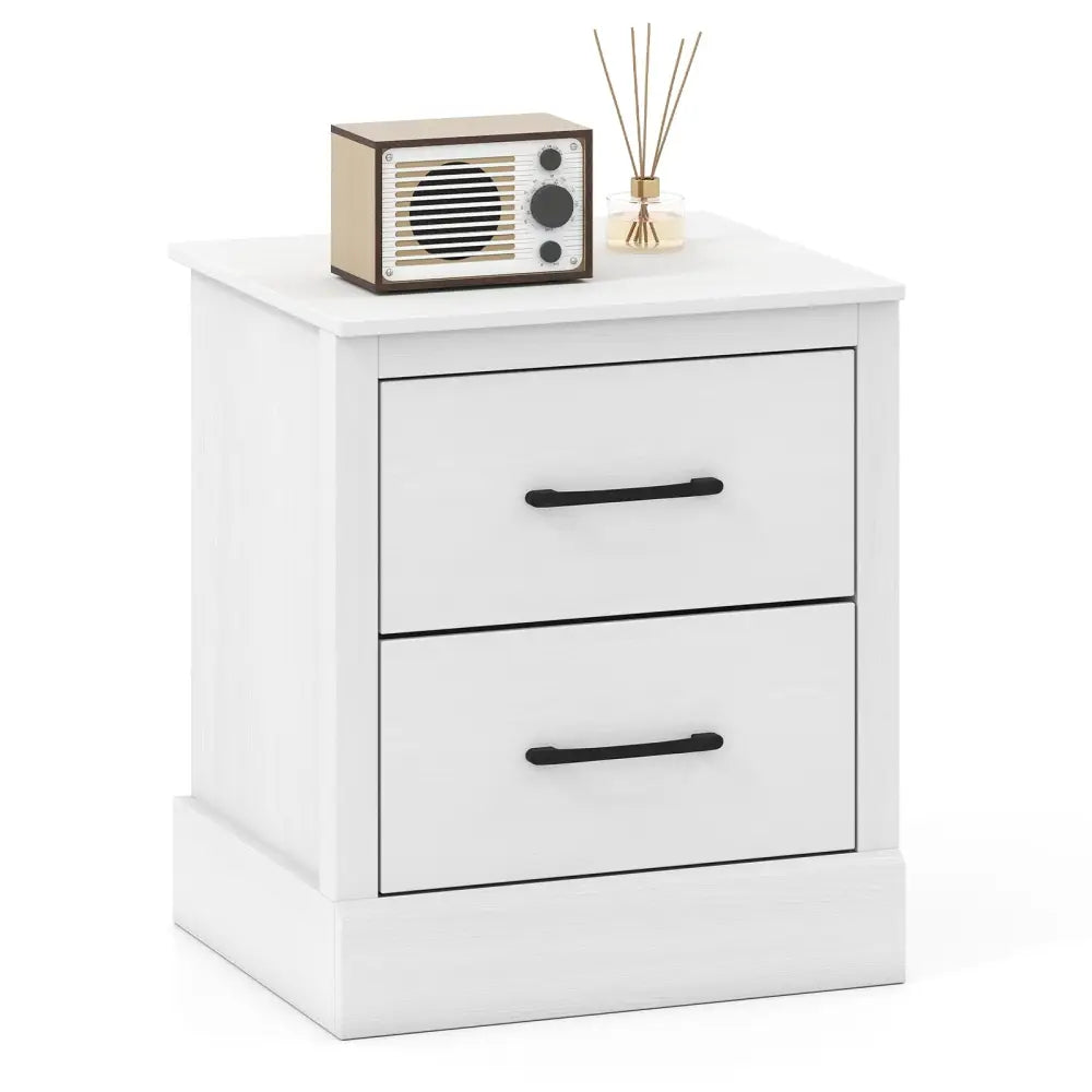 Wood Compact Floor Nightstand with Storage Drawers-White - White - Nightstands
