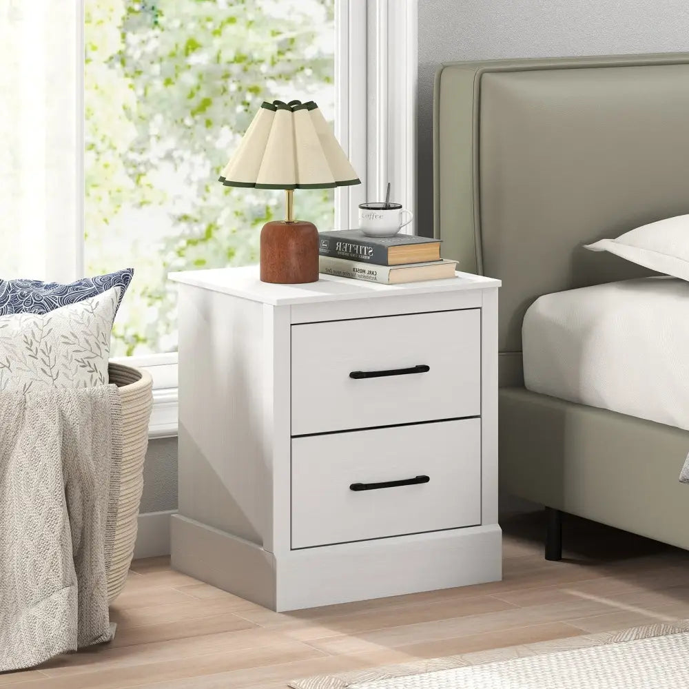 Wood Compact Floor Nightstand with Storage Drawers-White - White - Nightstands
