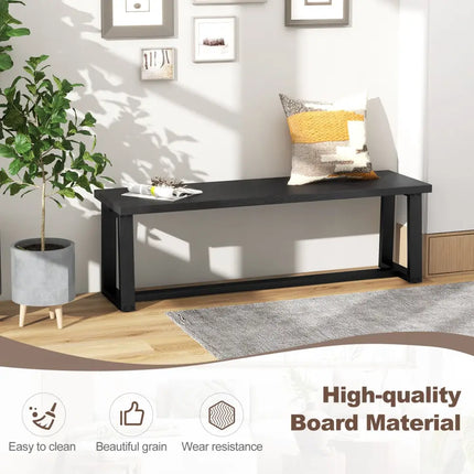 Wood Dining Bench with Metal Frame and Adjustable Footpads-Black - Black - Shoe Racks & Storage Benches