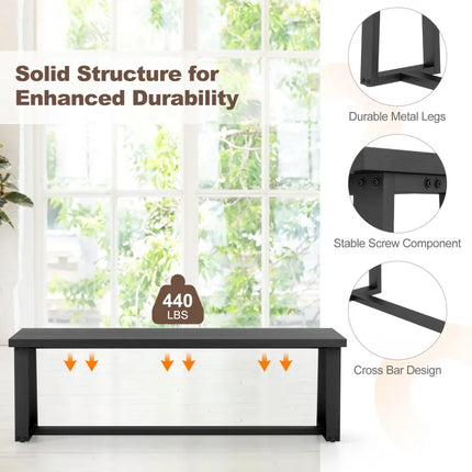 Wood Dining Bench with Metal Frame and Adjustable Footpads-Black - Black - Shoe Racks & Storage Benches
