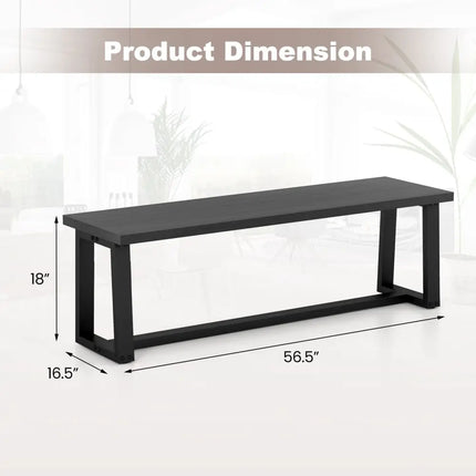 Wood Dining Bench with Metal Frame and Adjustable Footpads-Black - Black - Shoe Racks & Storage Benches
