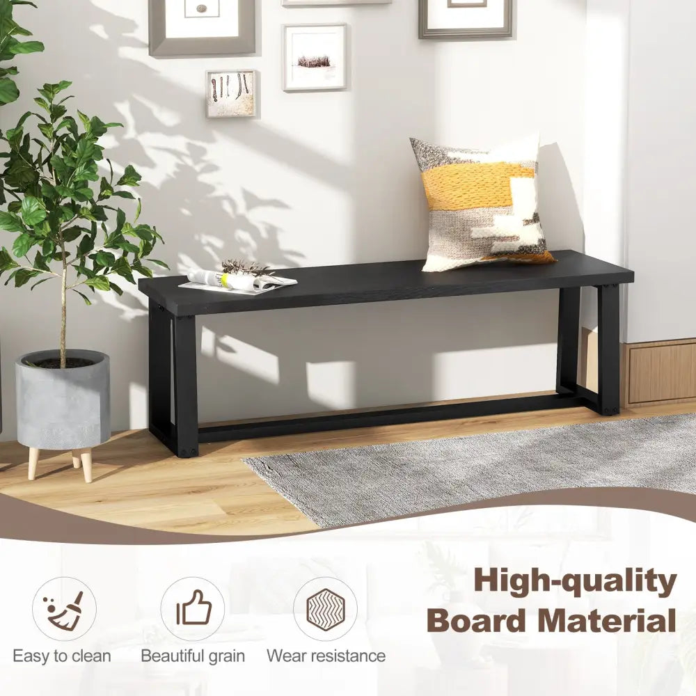 Wood Dining Bench with Metal Frame and Adjustable Footpads-Black - Black - Shoe Racks & Storage Benches