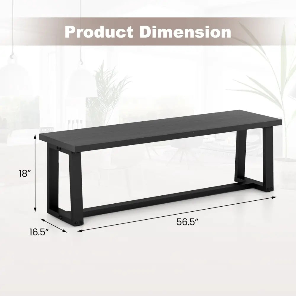 Wood Dining Bench with Metal Frame and Adjustable Footpads-Black - Black - Shoe Racks & Storage Benches