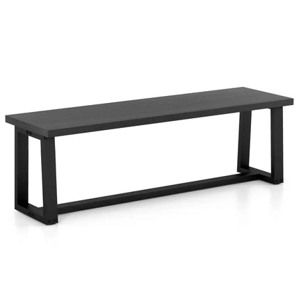 Wood Dining Bench with Metal Frame and Adjustable Footpads-Black - Black - Shoe Racks & Storage Benches