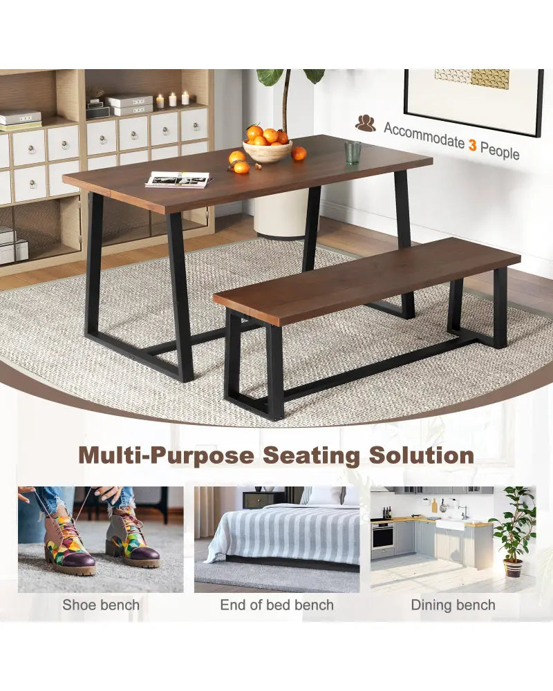 Wood Dining Bench with Metal Frame and Adjustable Footpads-Coffee - Coffee - Shoe Racks & Storage Benches