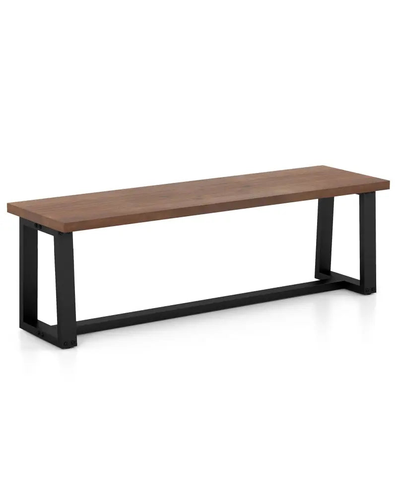 Wood Dining Bench with Metal Frame and Adjustable Footpads-Coffee - Coffee - Shoe Racks & Storage Benches