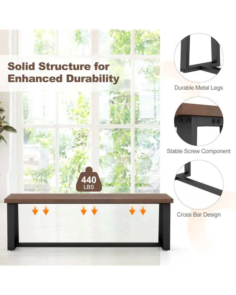 Wood Dining Bench with Metal Frame and Adjustable Footpads-Coffee - Coffee - Shoe Racks & Storage Benches