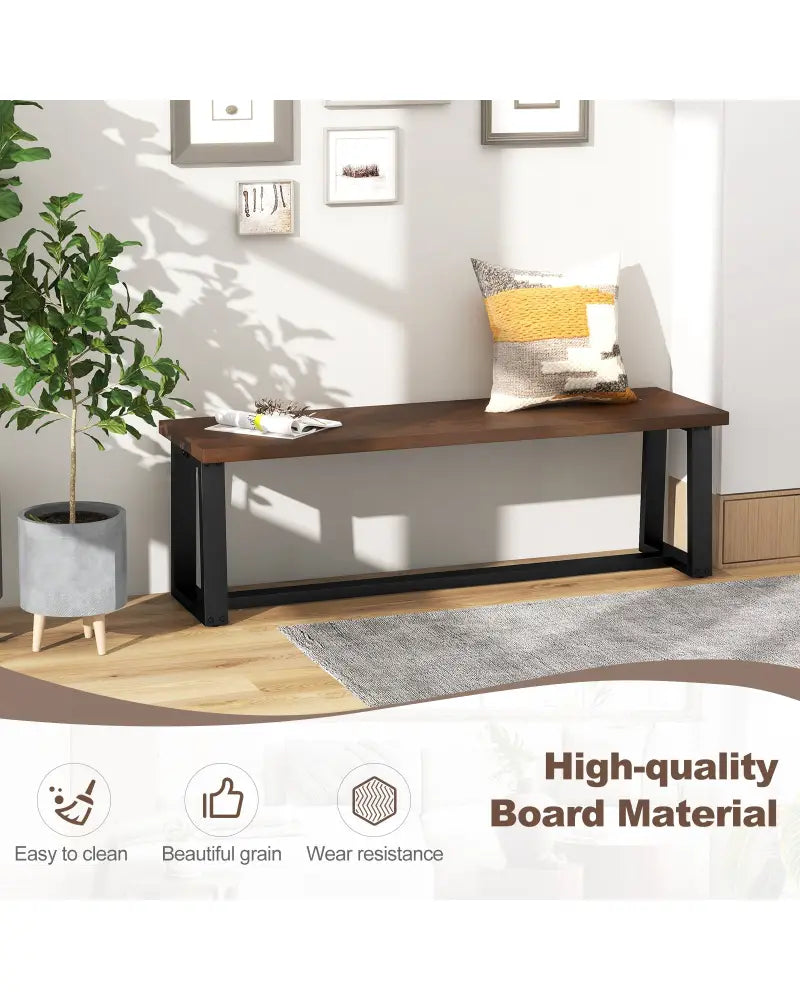 Wood Dining Bench with Metal Frame and Adjustable Footpads-Coffee - Coffee - Shoe Racks & Storage Benches
