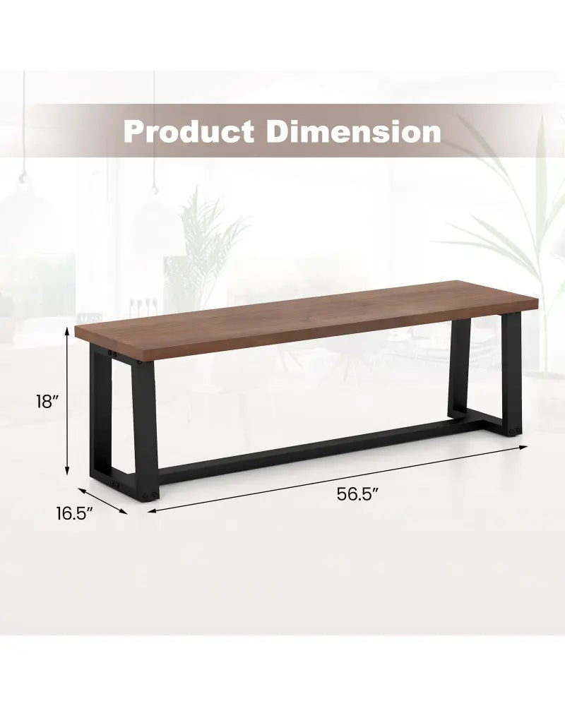 Wood Dining Bench with Metal Frame and Adjustable Footpads-Coffee - Coffee - Shoe Racks & Storage Benches