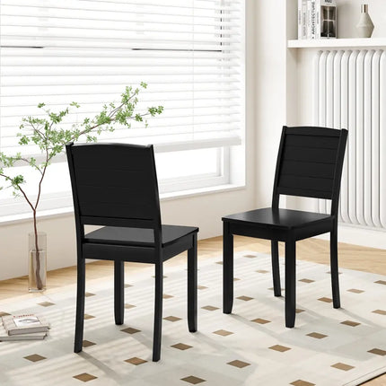 Wood Dining Chair Set of 2 Armless Kitchen Chairs with Rubber Wood Legs-Black - Black - Dining Chairs