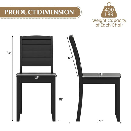 Wood Dining Chair Set of 2 Armless Kitchen Chairs with Rubber Wood Legs-Black - Black - Dining Chairs