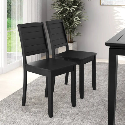 Wood Dining Chair Set of 2 Armless Kitchen Chairs with Rubber Wood Legs-Black - Black - Dining Chairs