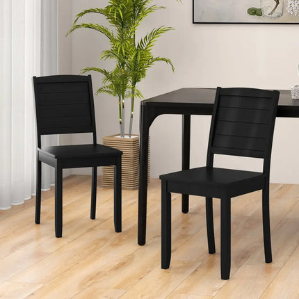 Wood Dining Chair Set of 2 Armless Kitchen Chairs with Rubber Wood Legs-Black - Black - Dining Chairs