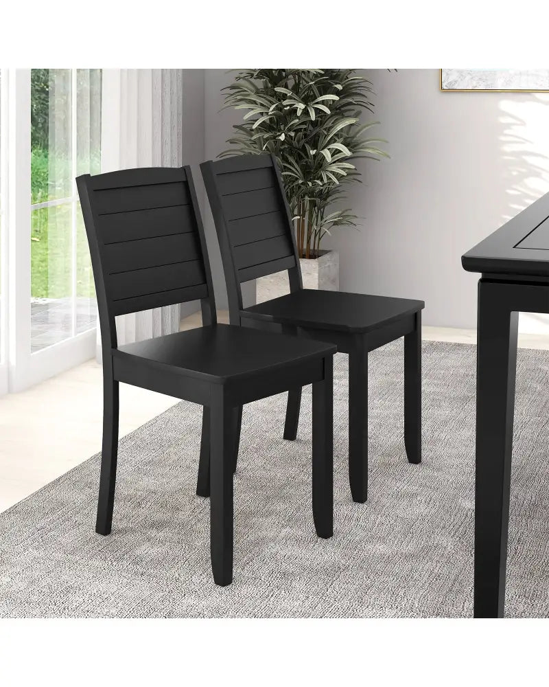 Wood Dining Chair Set of 2 Armless Kitchen Chairs with Rubber Wood Legs-Black - Black - Dining Chairs