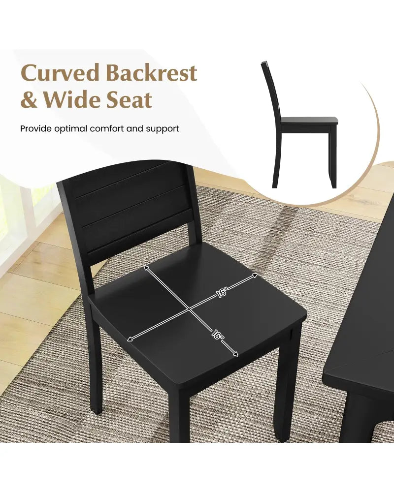 Wood Dining Chair Set of 2 Armless Kitchen Chairs with Rubber Wood Legs-Black - Black - Dining Chairs