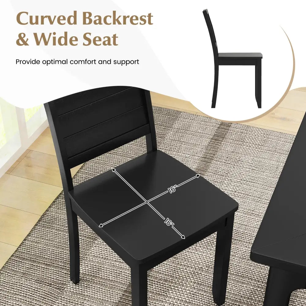 Wood Dining Chair Set of 2 Armless Kitchen Chairs with Rubber Wood Legs-Black - Black - Dining Chairs