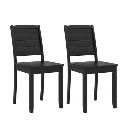 Wood Dining Chair Set of 2 Armless Kitchen Chairs with Rubber Wood Legs-Black - Black - Dining Chairs