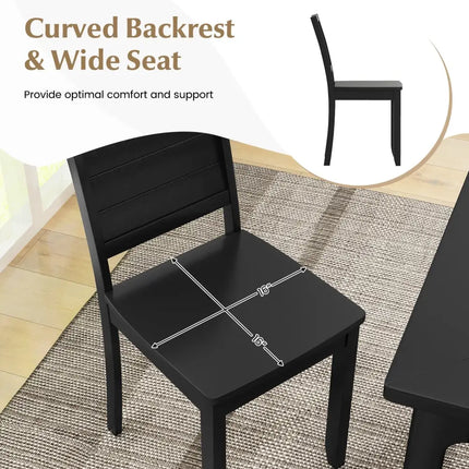 Wood Dining Chair Set of 2 Armless Kitchen Chairs with Rubber Wood Legs-Black - Black - Dining Chairs