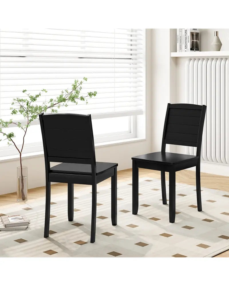 Wood Dining Chair Set of 2 Armless Kitchen Chairs with Rubber Wood Legs-Black - Black - Dining Chairs