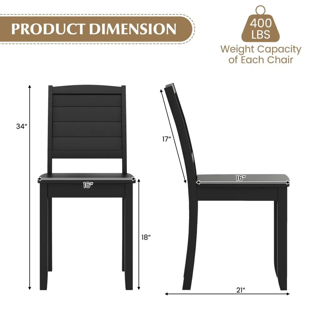 Wood Dining Chair Set of 2 Armless Kitchen Chairs with Rubber Wood Legs-Black - Black - Dining Chairs