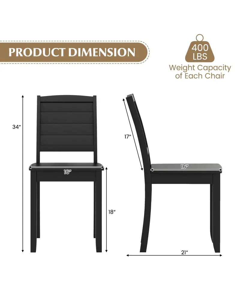 Wood Dining Chair Set of 2 Armless Kitchen Chairs with Rubber Wood Legs-Black - Black - Dining Chairs