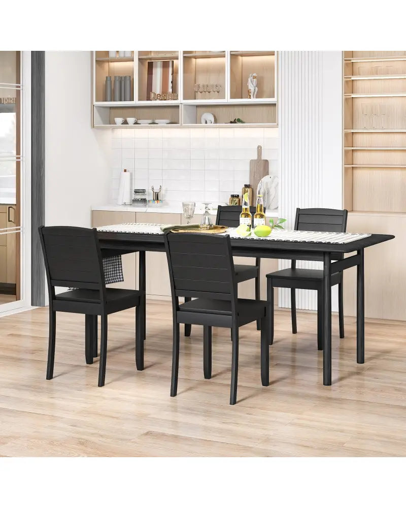 Wood Dining Chair Set of 2 Armless Kitchen Chairs with Rubber Wood Legs-Black - Black - Dining Chairs