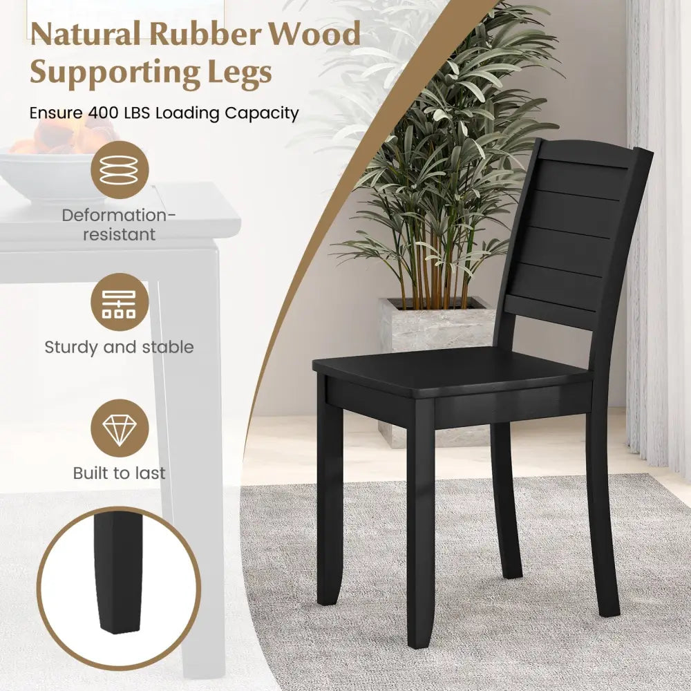 Wood Dining Chair Set of 2 Armless Kitchen Chairs with Rubber Wood Legs-Black - Black - Dining Chairs