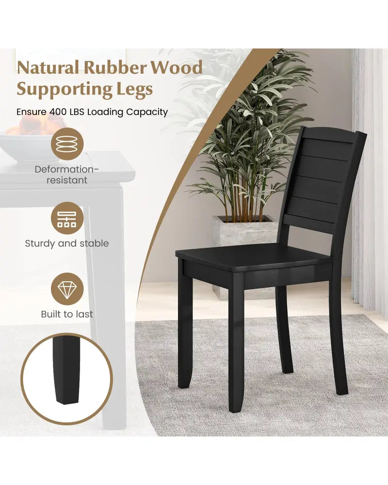Wood Dining Chair Set of 2 Armless Kitchen Chairs with Rubber Wood Legs-Black - Black - Dining Chairs