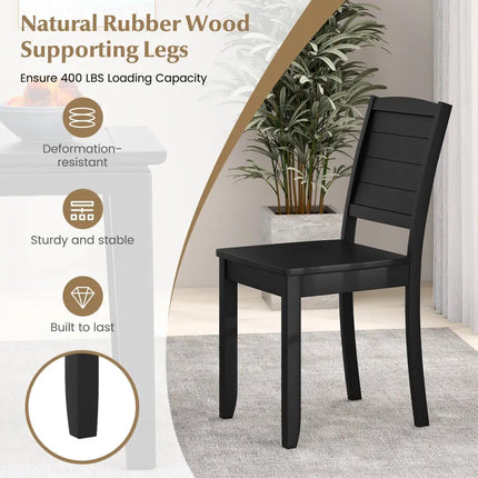 Wood Dining Chair Set of 2 Armless Kitchen Chairs with Rubber Wood Legs-Black - Black - Dining Chairs