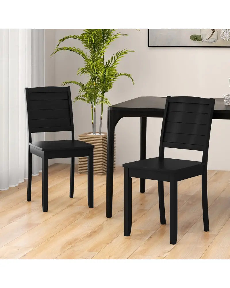 Wood Dining Chair Set of 2 Armless Kitchen Chairs with Rubber Wood Legs-Black - Black - Dining Chairs