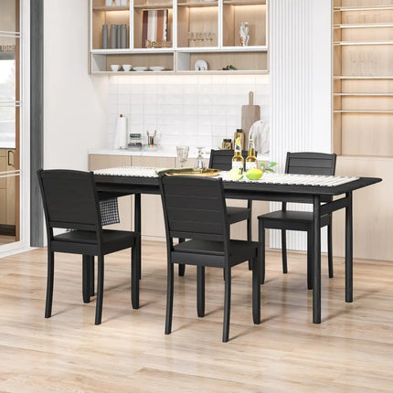 Wood Dining Chair Set of 2 Armless Kitchen Chairs with Rubber Wood Legs-Black - Black - Dining Chairs
